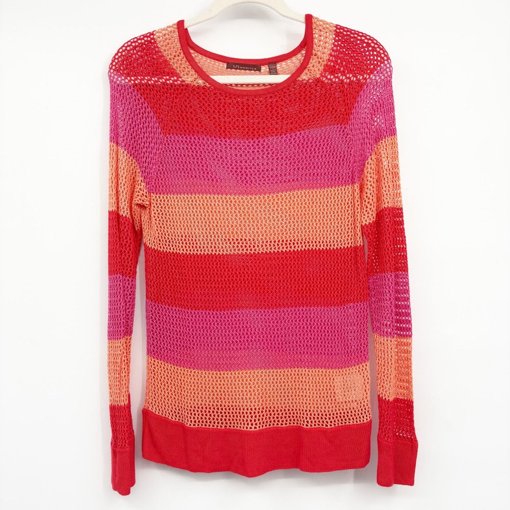 525 America Womens Striped Beach Open Knit Mesh Boho Chic Crochet Sweater Size S